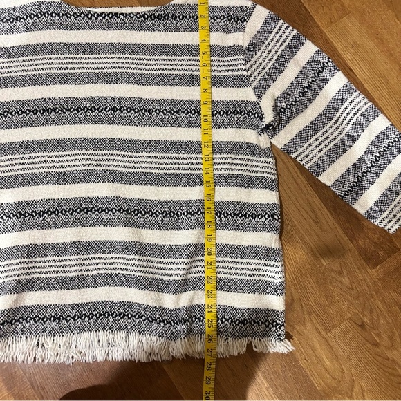 Eileen Fisher Organic Cotton Stripe Fringe Thick 3/4 Sleeve Boxy Sweater M soft - Picture 11 of 12